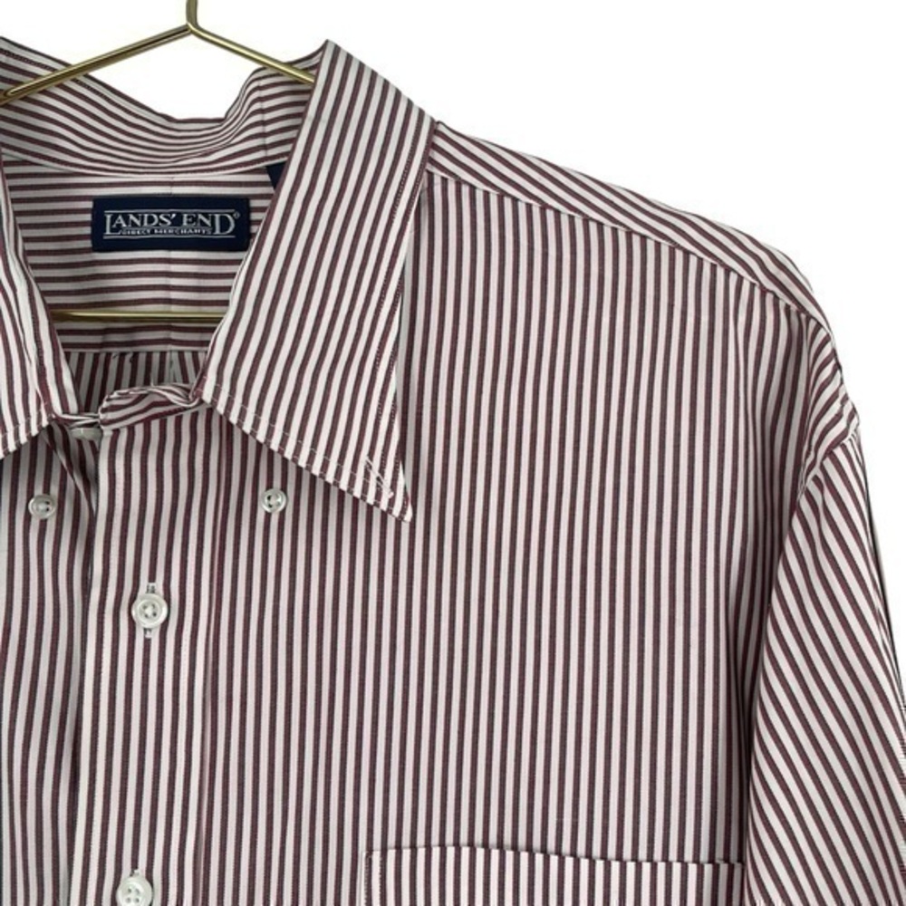 Lands End  Button Down Shirt Mens Size 18 - 34 Classic striped Long Sleeve 18/34
